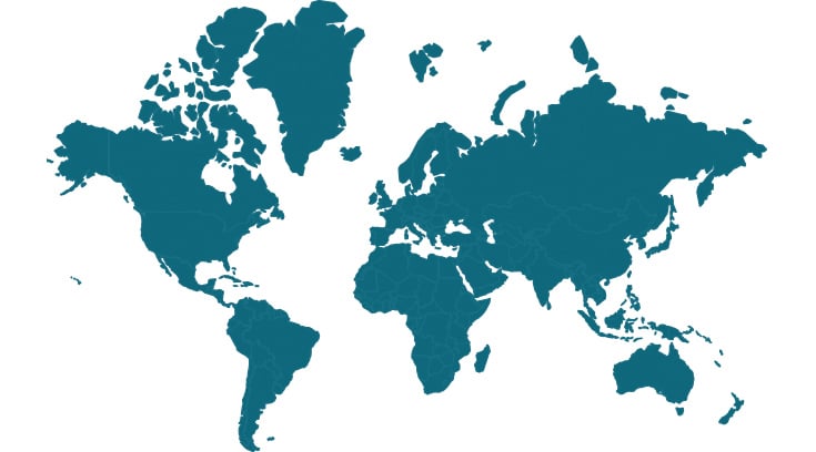 Silhouette of world map in blue color